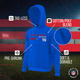 New York Giants Adult NFL Speed Stat Sheet Fleece Hooded Sweatshirt - Royal