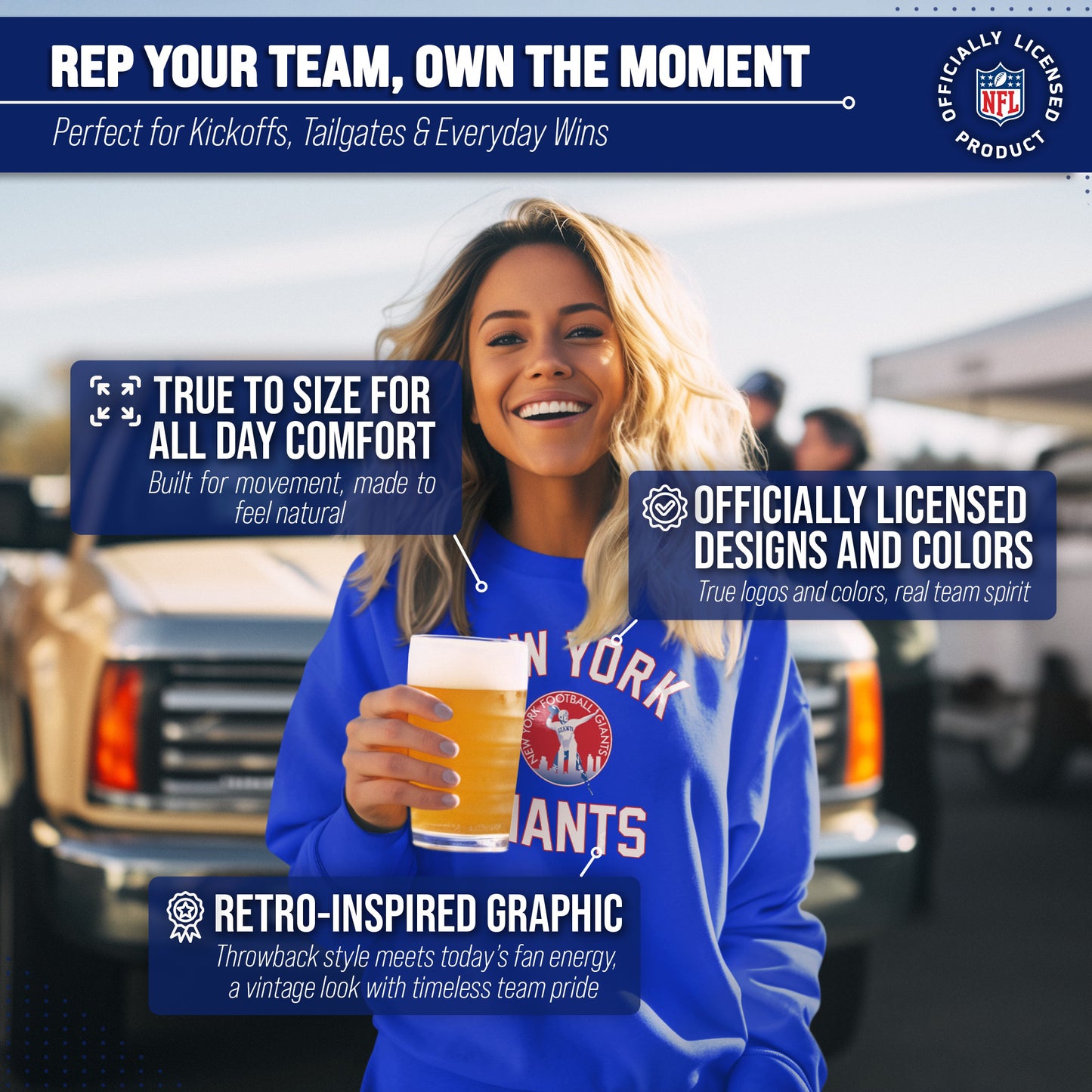 New York Giants NFL Adult Unisex Retro Gameday Ultra Soft Fleece Crewneck Sweatshirt - Royal