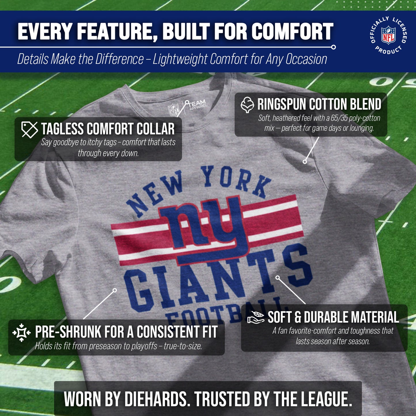 New York Giants NFL Adult Short Sleeve Team Stripe Tee - Sport Gray