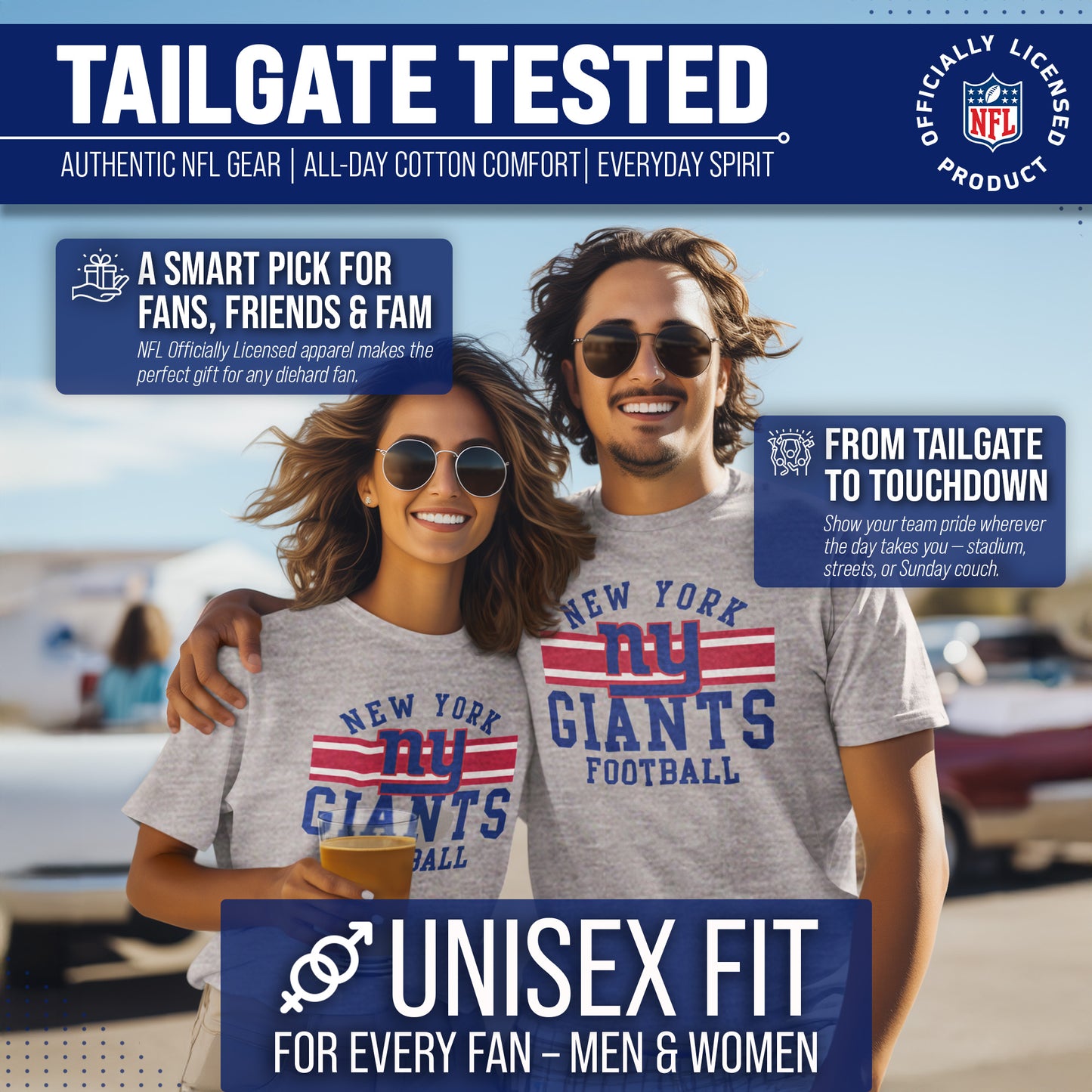 New York Giants NFL Adult Short Sleeve Team Stripe Tee - Sport Gray