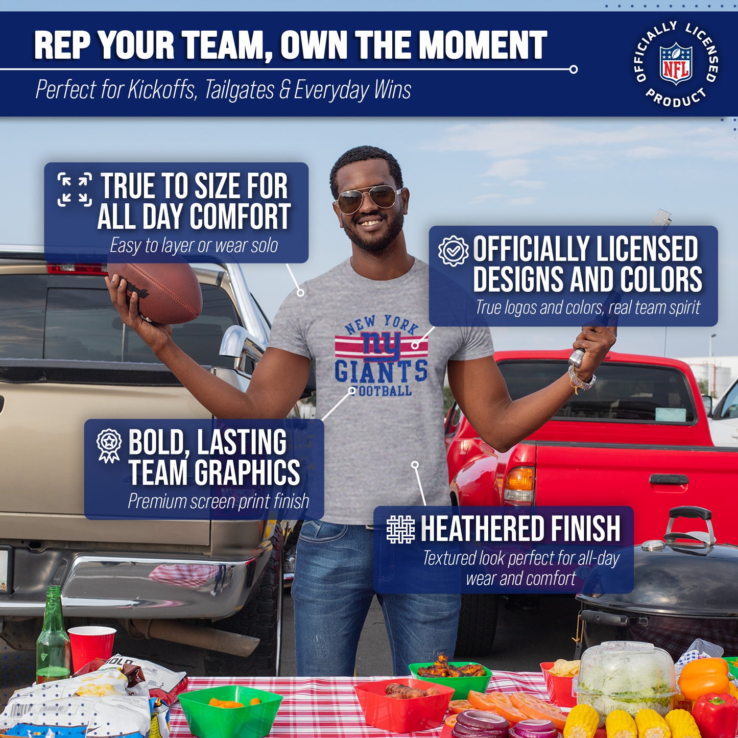 New York Giants NFL Adult Short Sleeve Team Stripe Tee - Sport Gray