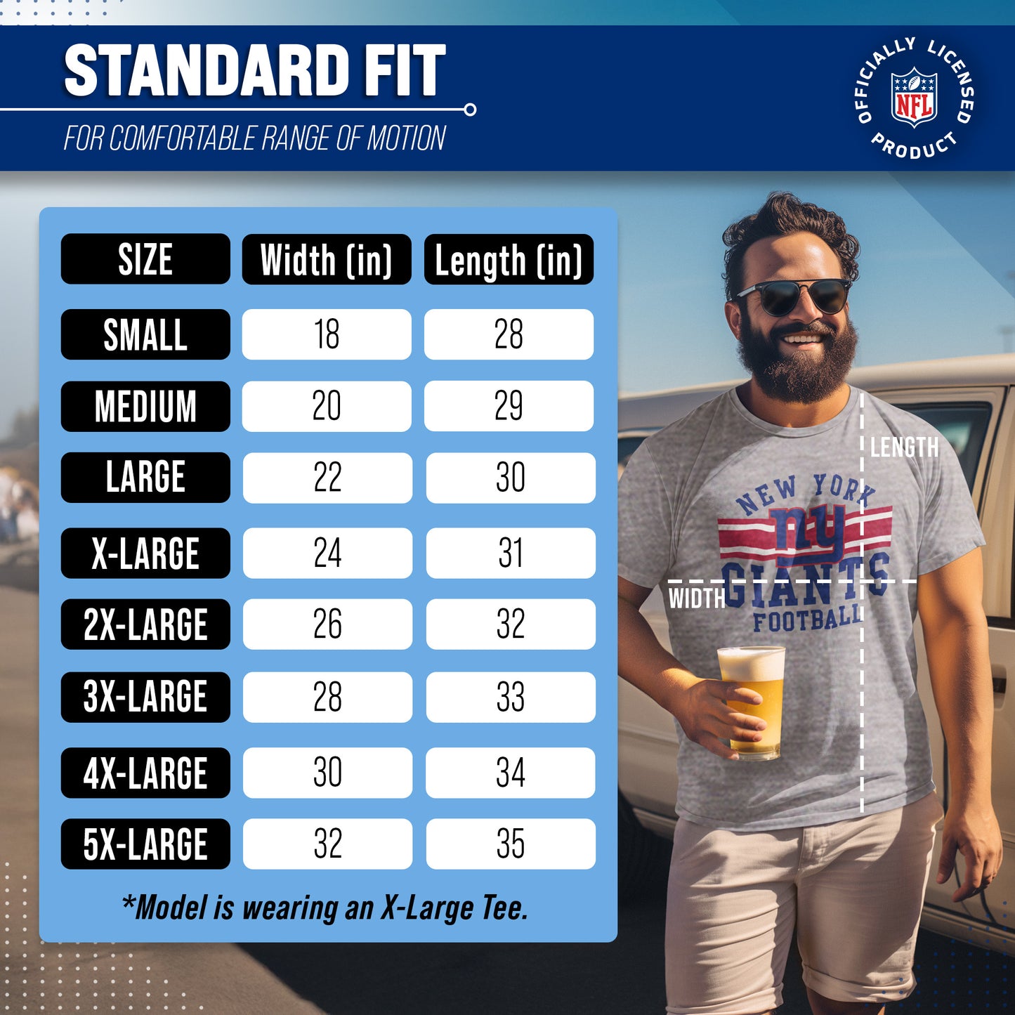 New York Giants NFL Adult Short Sleeve Team Stripe Tee - Sport Gray