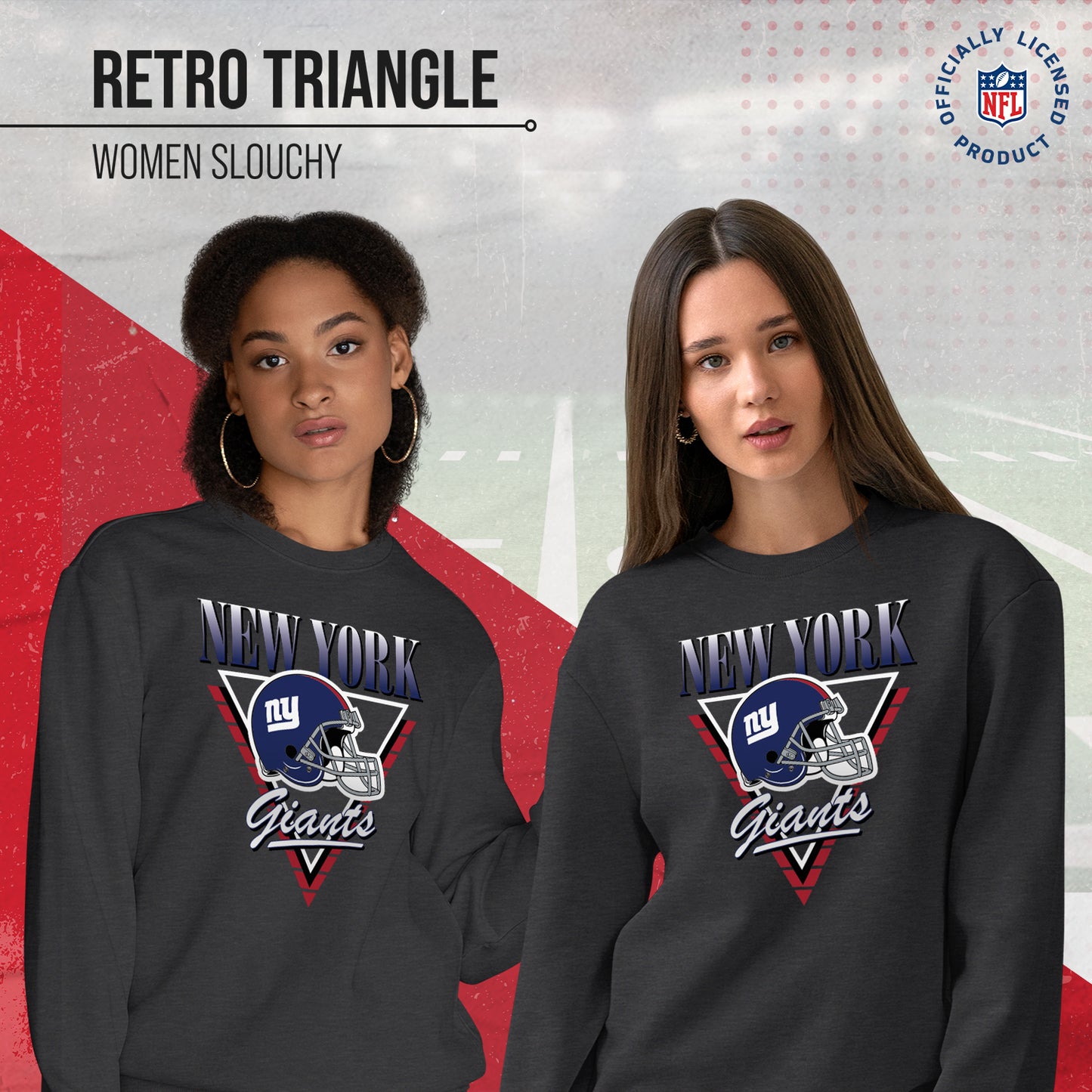 New York Giants NFL Womens Retro Triangle Slouchy Crewneck - Heather Charcoal