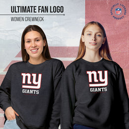 New York Giants Women's NFL Ultimate Fan Logo Slouchy Crewneck -Tagless Fleece Lightweight Pullover - Charcoal