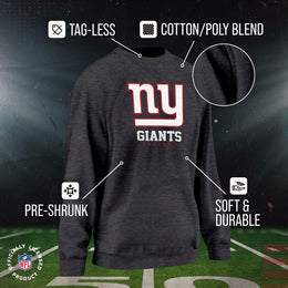 New York Giants Women's NFL Ultimate Fan Logo Slouchy Crewneck -Tagless Fleece Lightweight Pullover - Charcoal
