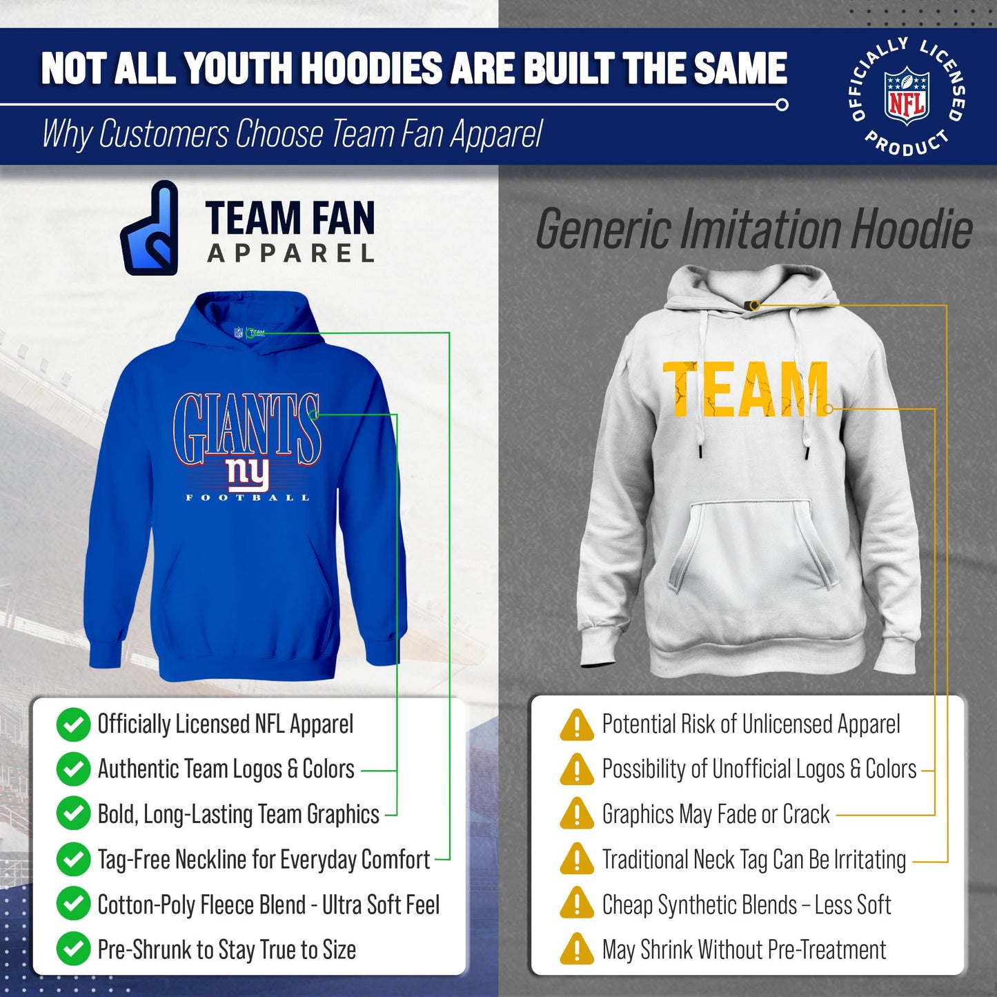 New York Giants NFL Youth Overtime Blueprint Football Fleece Hooded Sweatshirt - Royal