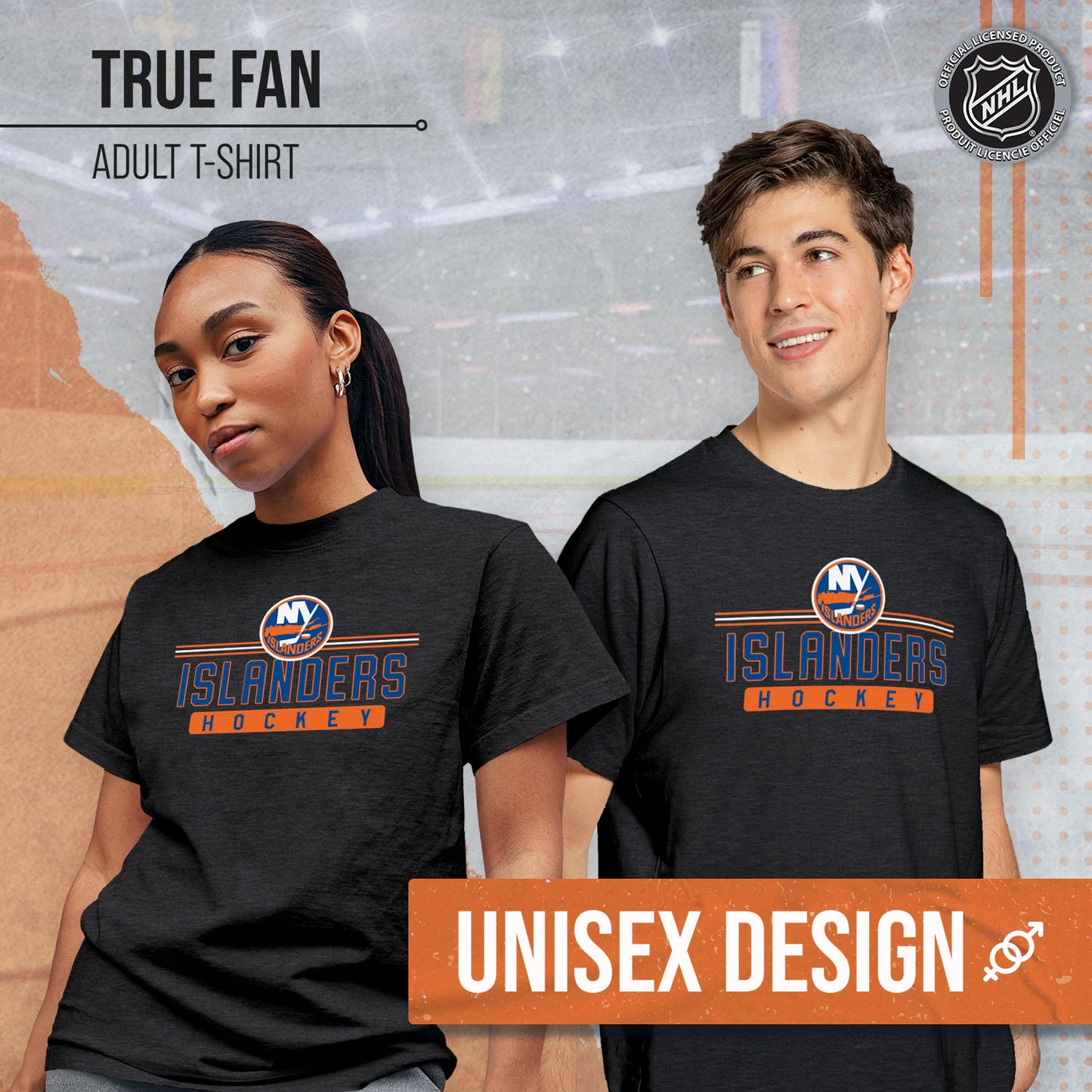 New York Islanders Adult NHL Heather Charcoal True Fan Hockey T-Shirt - Charcoal
