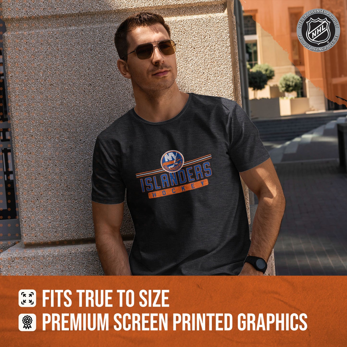 New York Islanders Adult NHL Heather Charcoal True Fan Hockey T-Shirt - Charcoal