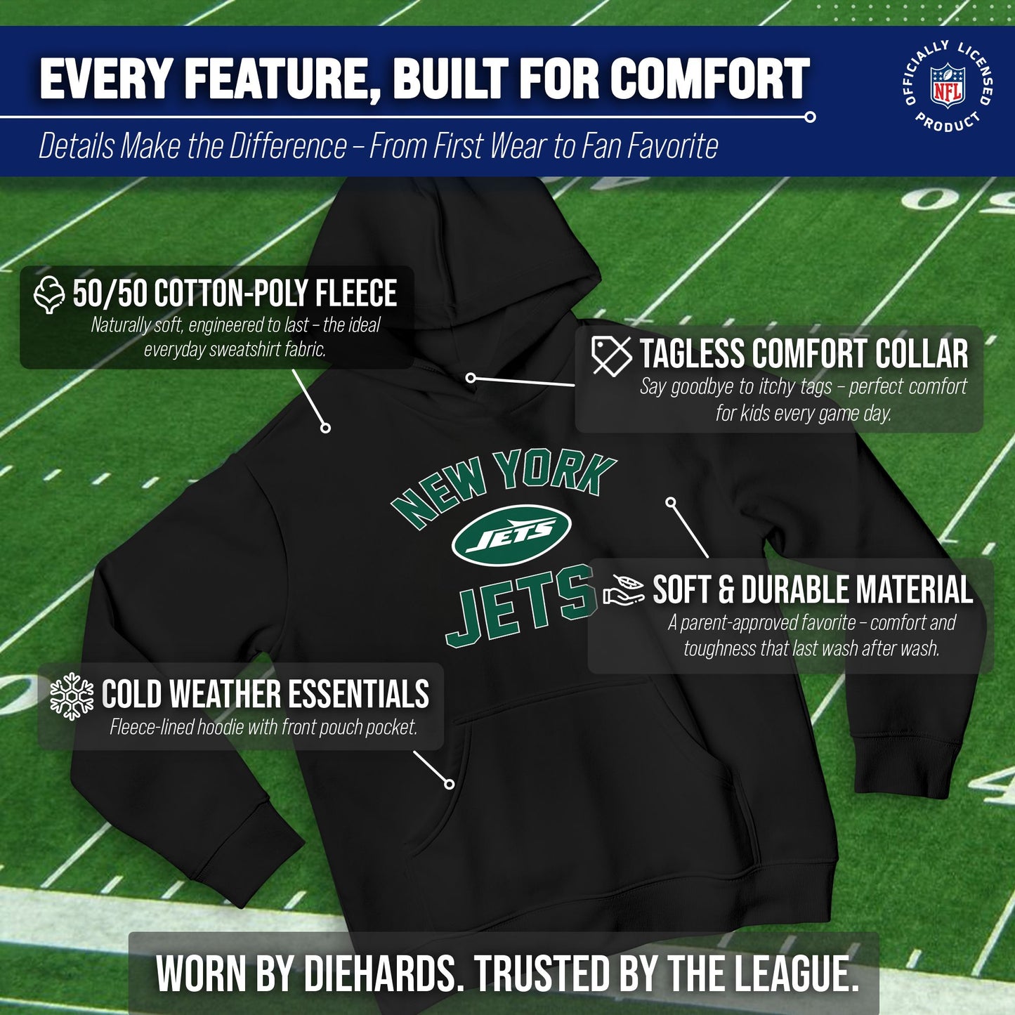 New York Jets NFL Youth Gameday Hooded Sweatshirt - Black