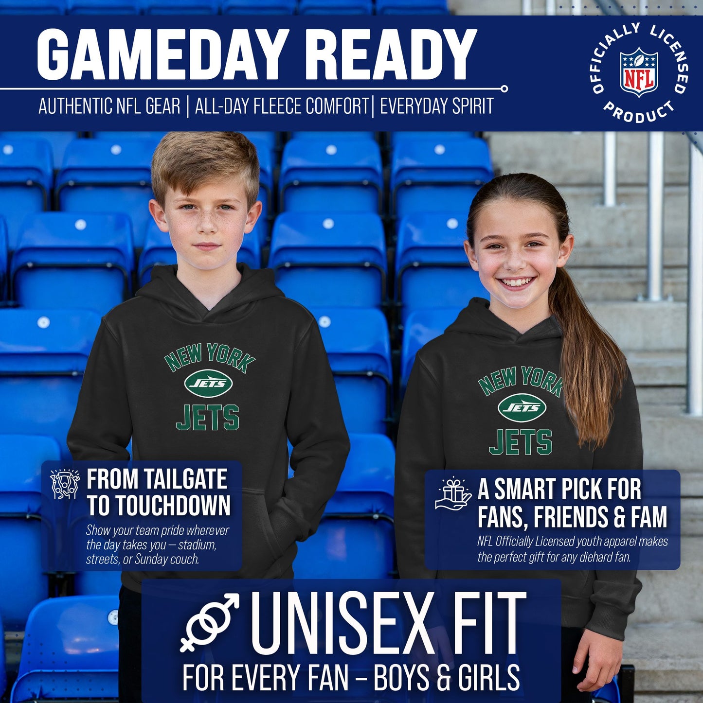 New York Jets NFL Youth Gameday Hooded Sweatshirt - Black