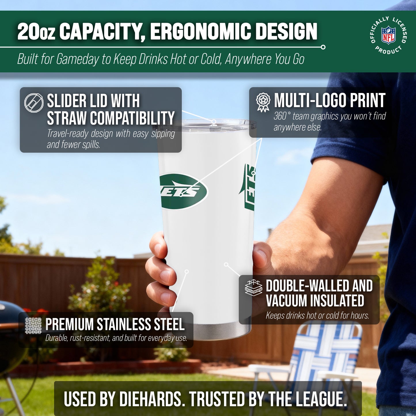 New York Jets NFL 20oz Gameday Stainless Steel Tumbler - White