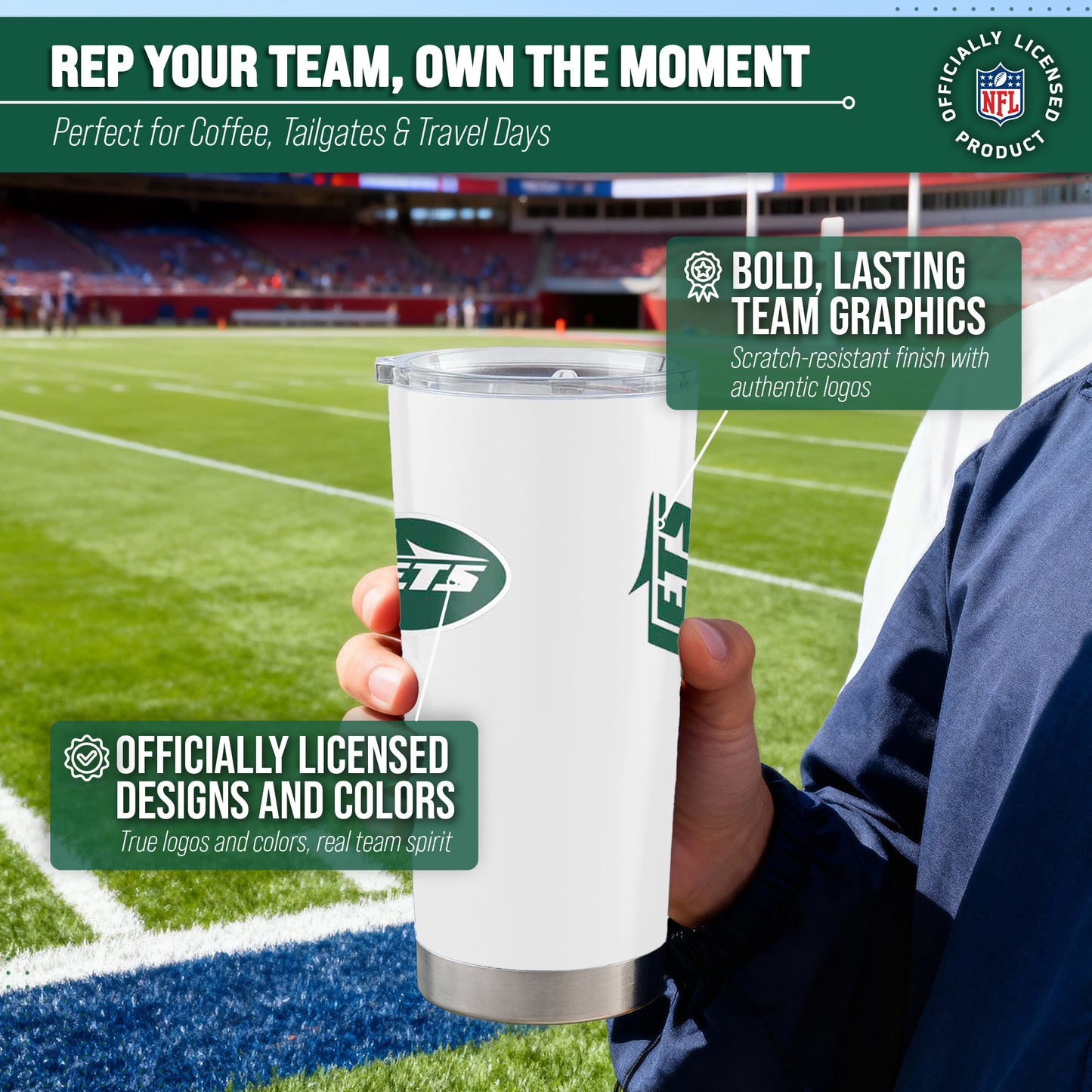 New York Jets NFL 20oz Gameday Stainless Steel Tumbler - White