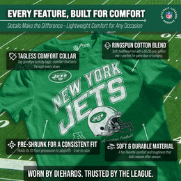 New York Jets NFL Adult Distressed Helmet Tag-Less T-Shirt - Kelly Green Heather