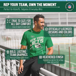 New York Jets NFL Adult Distressed Helmet Tag-Less T-Shirt - Kelly Green Heather