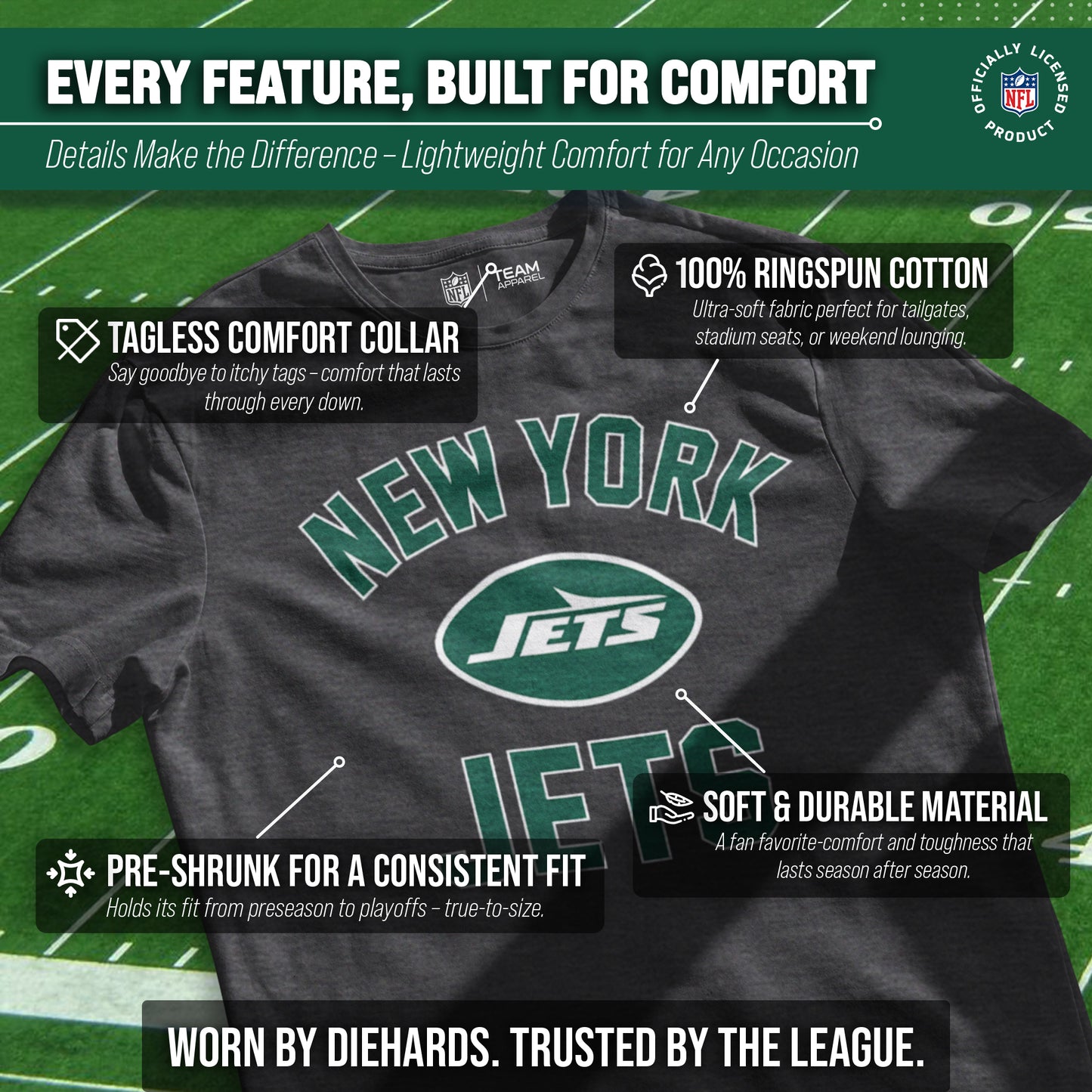 New York Jets NFL Adult Gameday T-Shirt - Gray