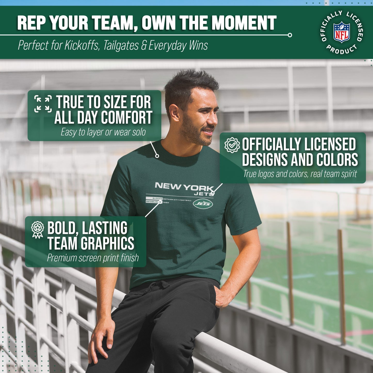 New York Jets Adult NFL Speed Stat Sheet T-Shirt - Forest Green