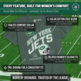 New York Jets NFL Womens Distressed Helmet Tag-Less Soft T-Shirt - Forest Green Heather