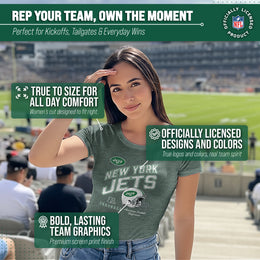 New York Jets NFL Womens Distressed Helmet Tag-Less Soft T-Shirt - Forest Green Heather