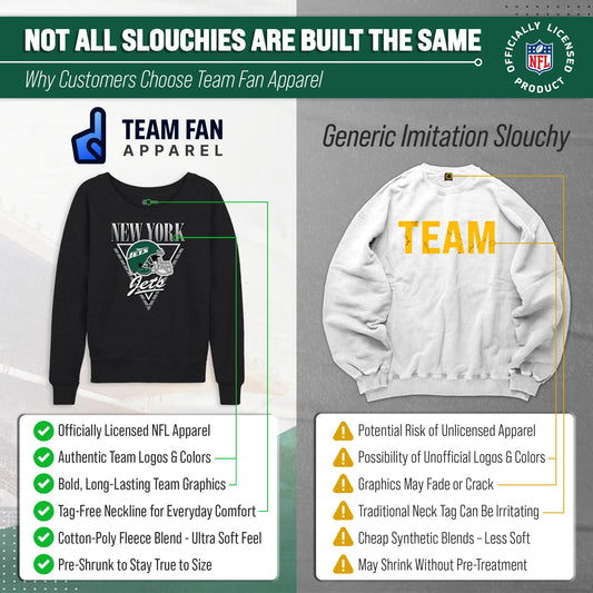 New York Jets NFL Womens Retro Triangle Slouchy Crewneck - Heather Charcoal