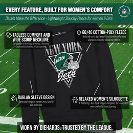 New York Jets NFL Womens Retro Triangle Slouchy Crewneck - Heather Charcoal
