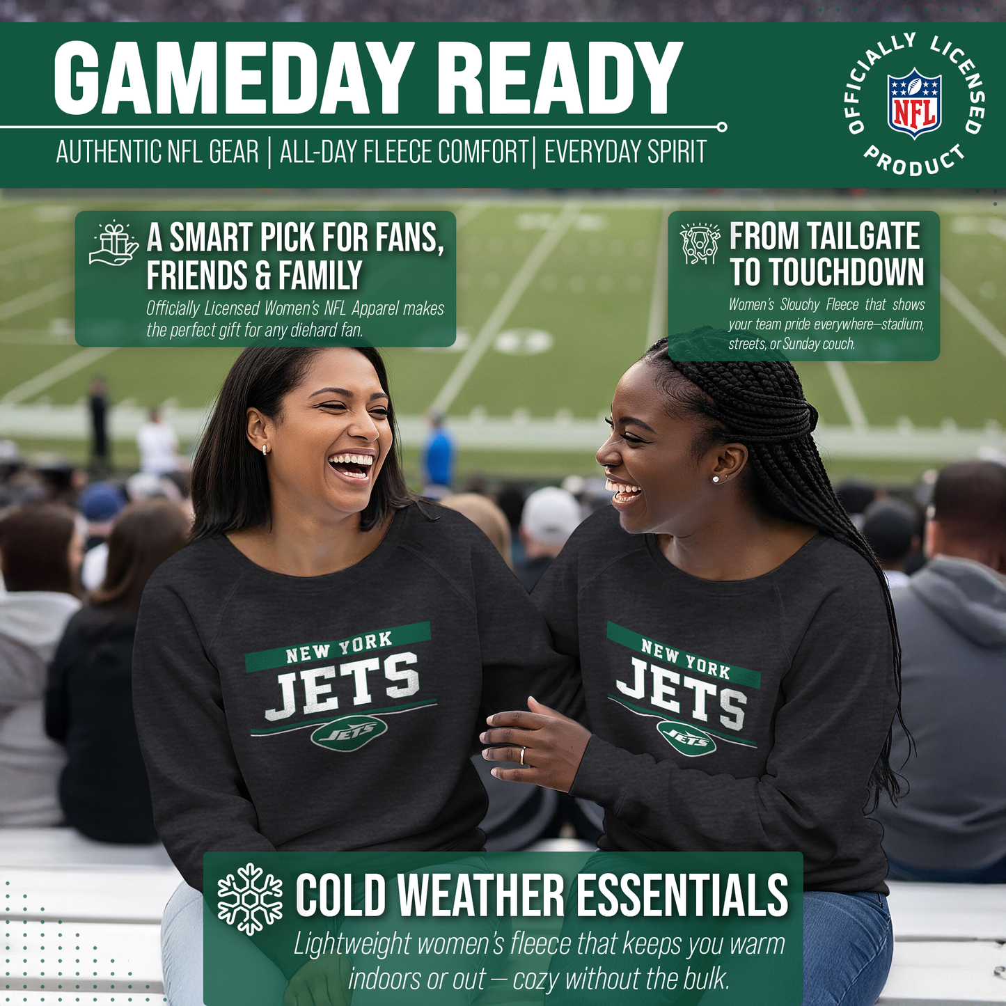 New York Jets NFL Womens Charcoal Crew Neck Football Apparel - Charcoal