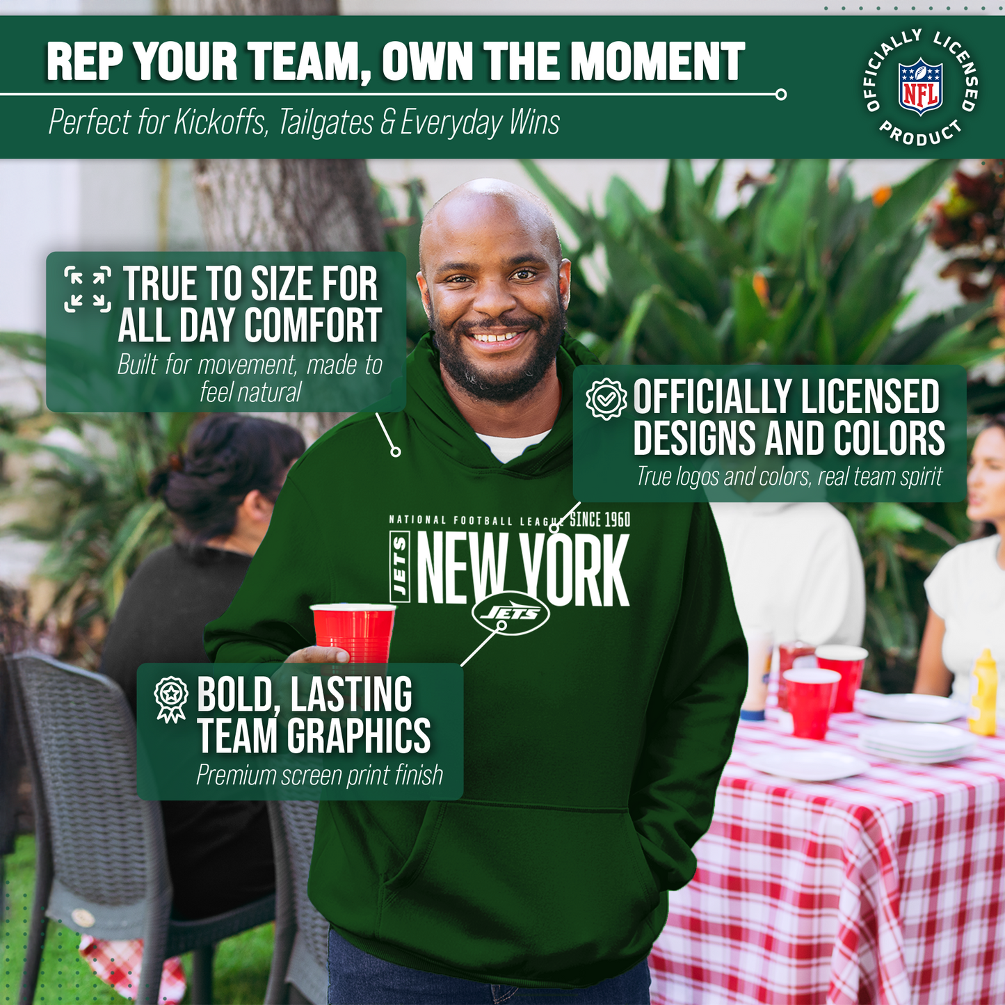 New York Jets NFL Adult Unisex Modern Endzone Soft Fleece Hooded Sweatshirt - Forest Green