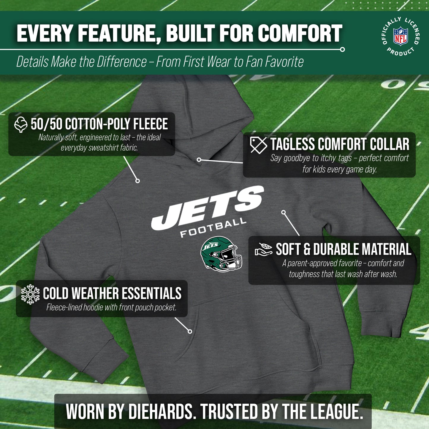 New York Jets NFL Youth Football Helmet Hood - Charcoal