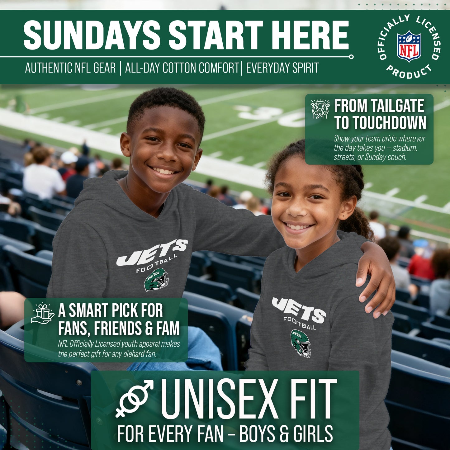 New York Jets NFL Youth Football Helmet Hood - Charcoal