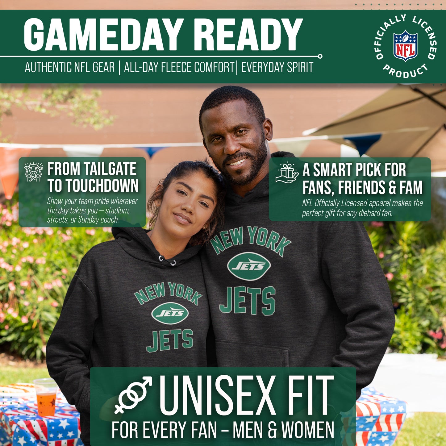 New York Jets NFL Adult Gameday Hooded Sweatshirt - Charcoal