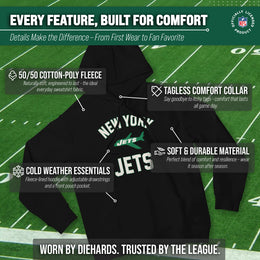 New York Jets NFL Adult Unisex Retro Gameday Ultra Soft Fleece Hooded Sweatshirt - Black