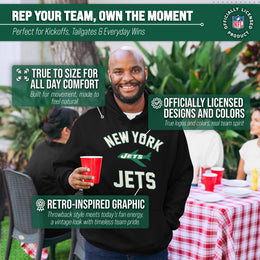 New York Jets NFL Adult Unisex Retro Gameday Ultra Soft Fleece Hooded Sweatshirt - Black
