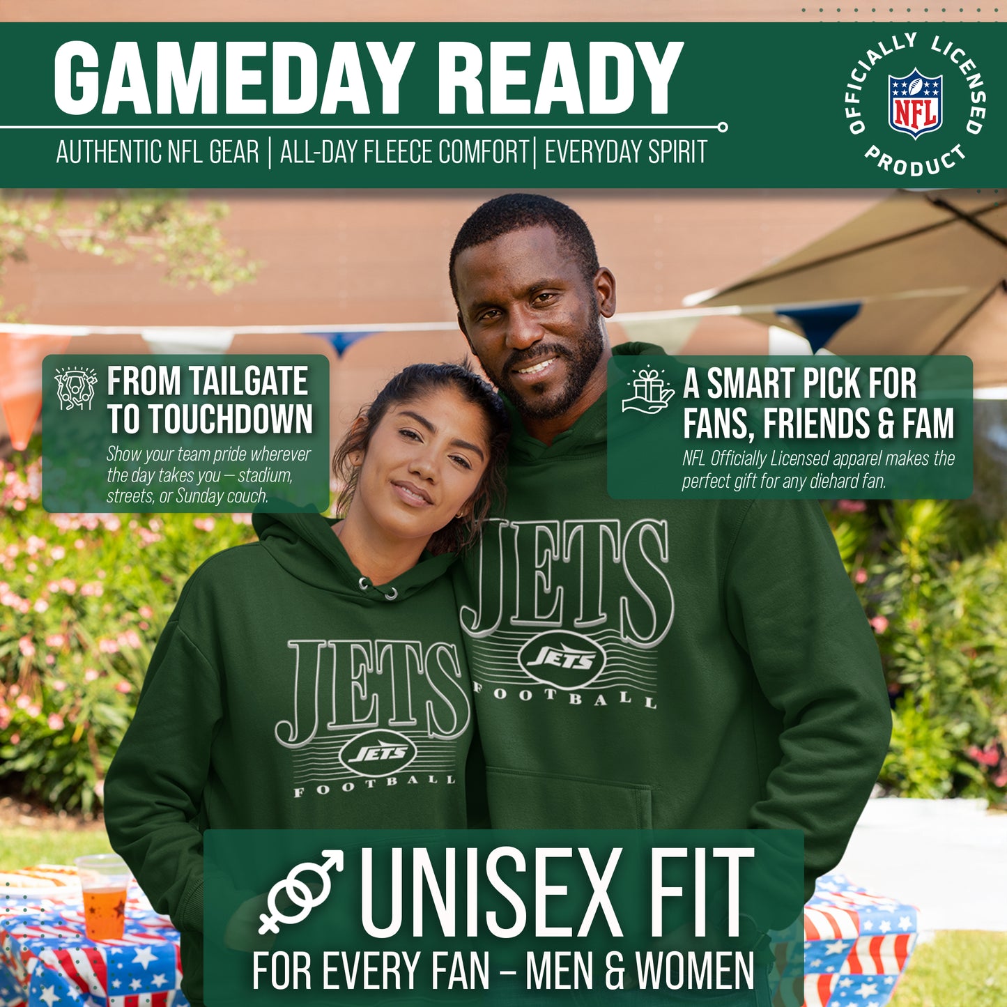 New York Jets NFL Adult Unisex Overtime Blueprint Soft Fleece Hooded Sweatshirt - Black