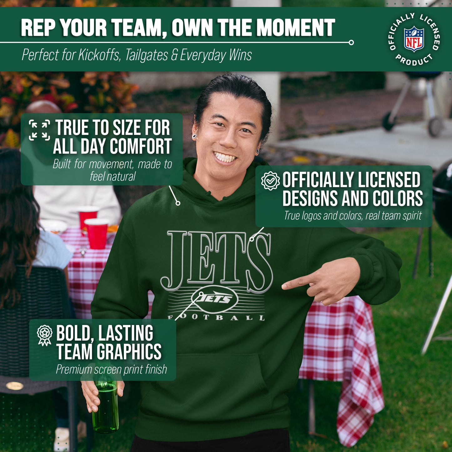 New York Jets NFL Adult Unisex Overtime Blueprint Soft Fleece Hooded Sweatshirt - Black