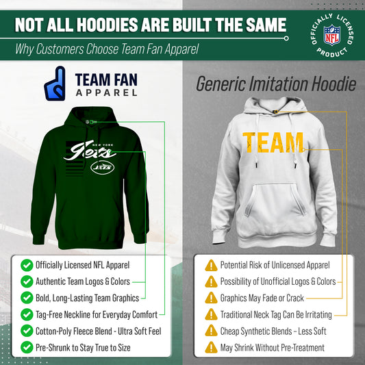 New York Jets NFL Adult Unisex Retro Script Ultra Soft Fleece Hooded Sweatshirt - Forest Green