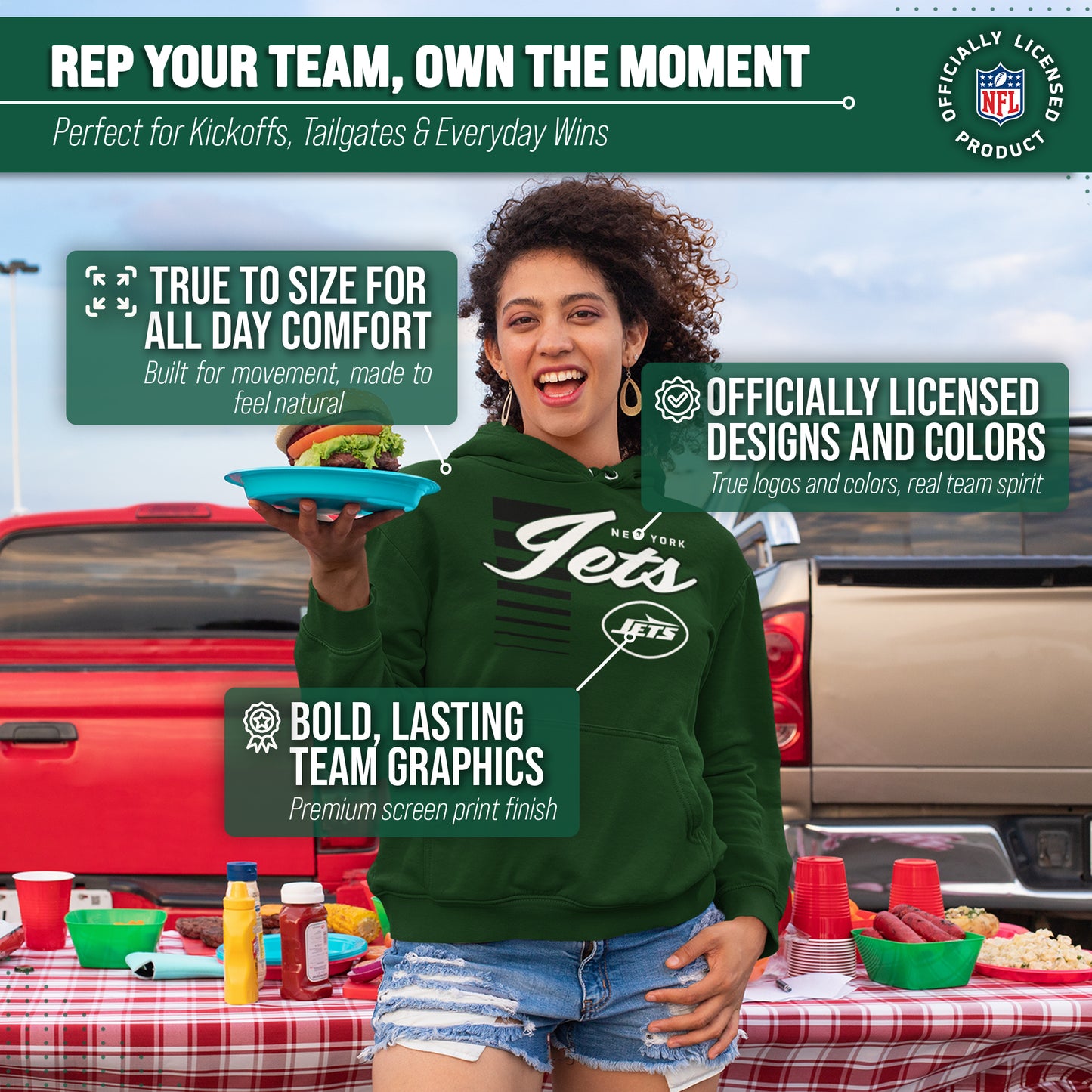 New York Jets NFL Adult Unisex Retro Script Ultra Soft Fleece Hooded Sweatshirt - Forest Green