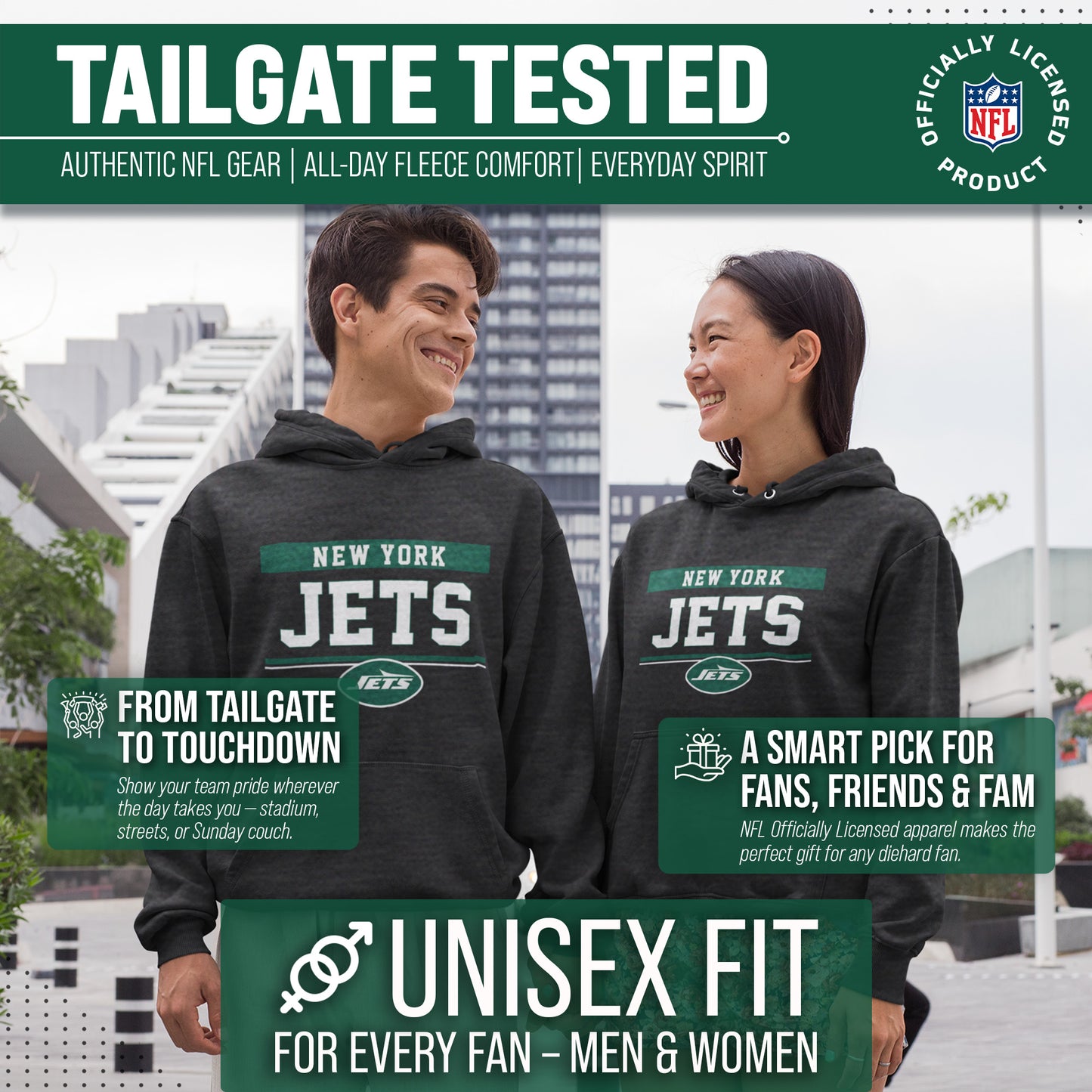 New York Jets NFL Adult Gameday Charcoal Hooded Sweatshirt - Charcoal