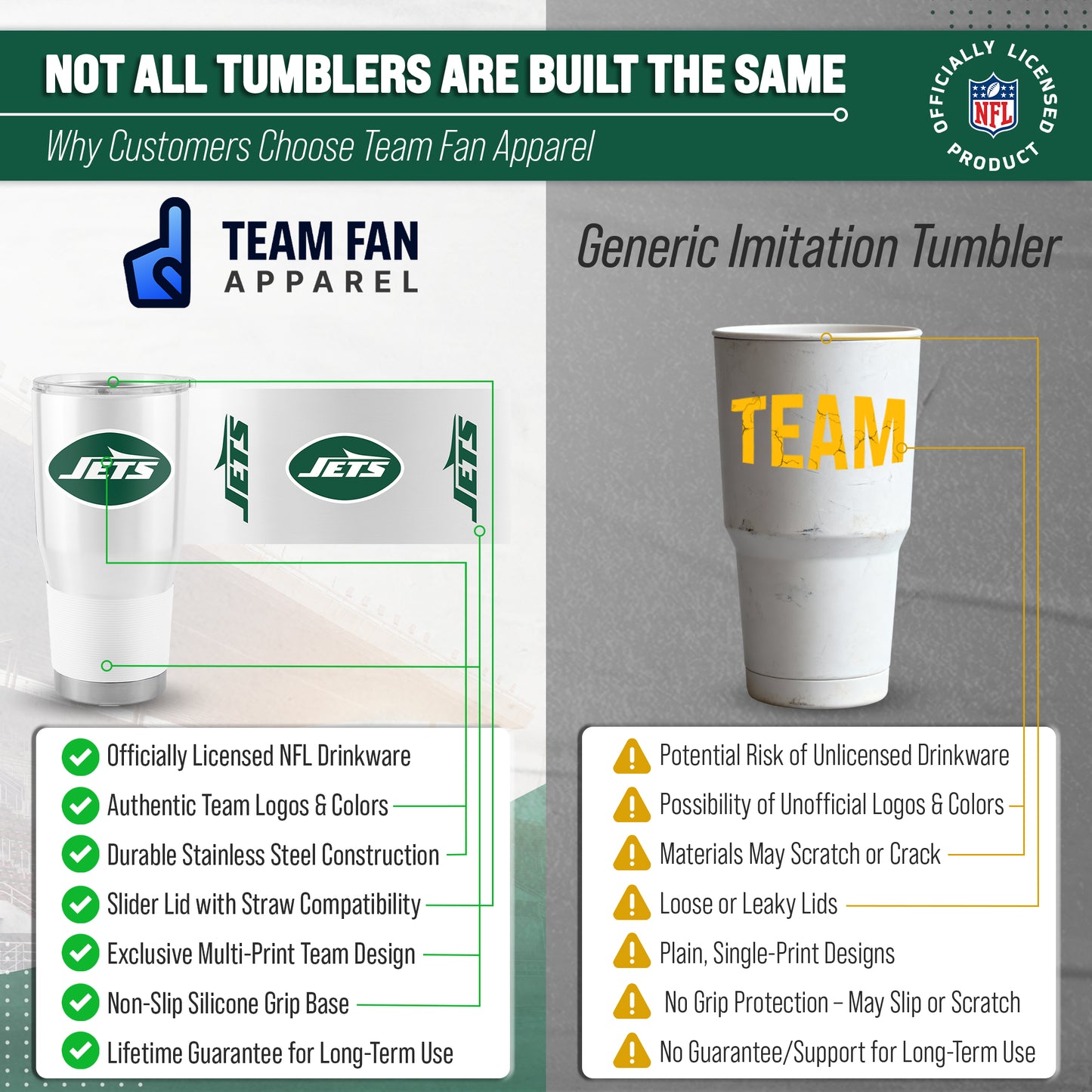 New York Jets NFL 30oz Gameday Stainless Steel Tumbler - White