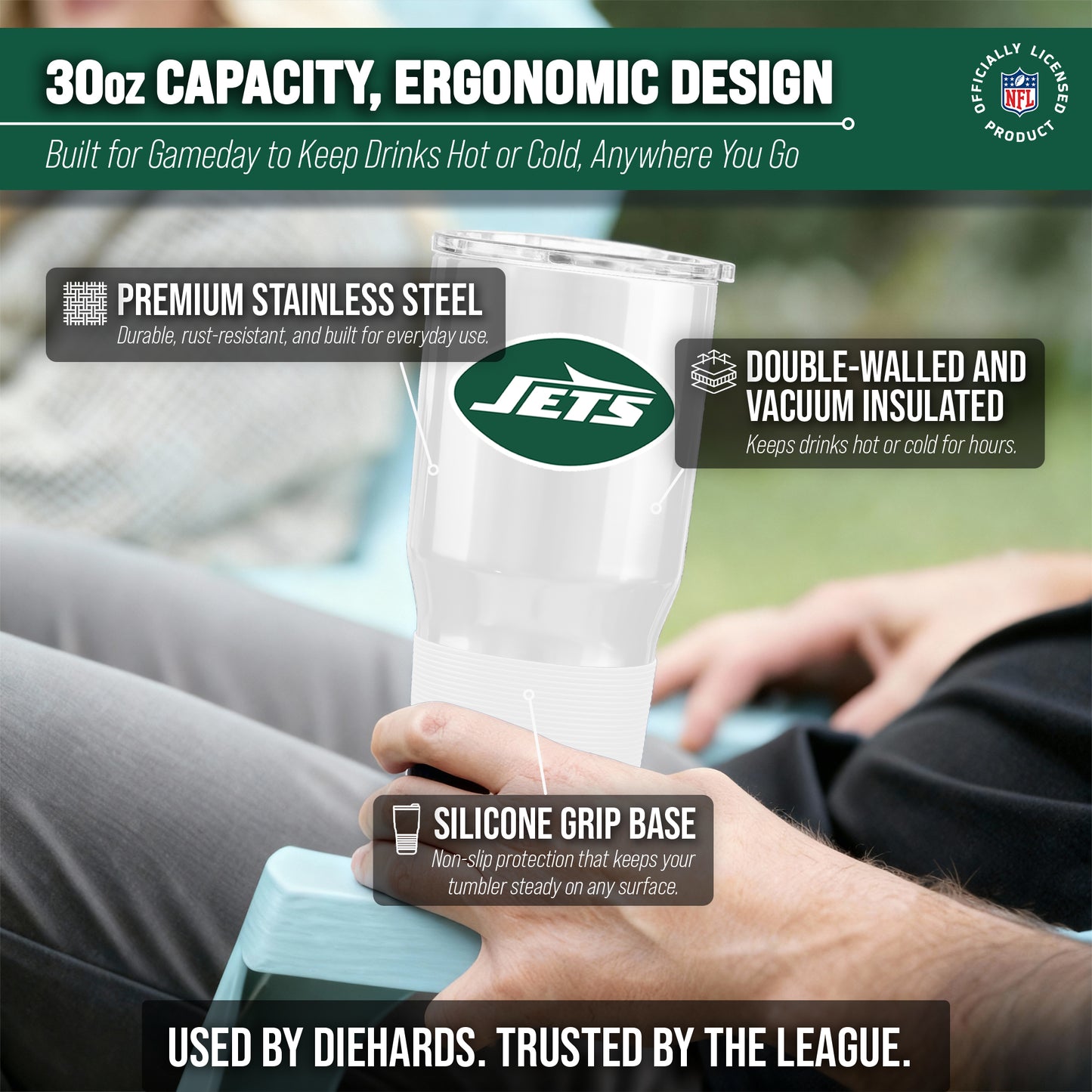 New York Jets NFL 30oz Gameday Stainless Steel Tumbler - White