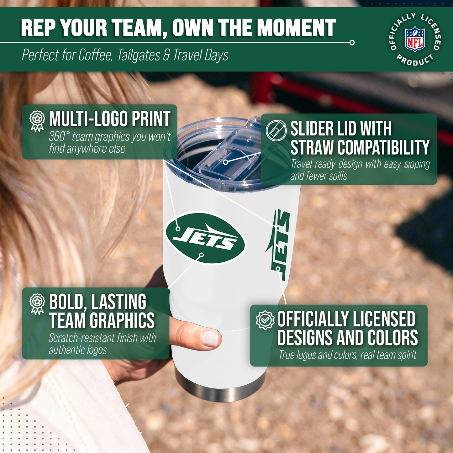 New York Jets NFL 30oz Gameday Stainless Steel Tumbler - White