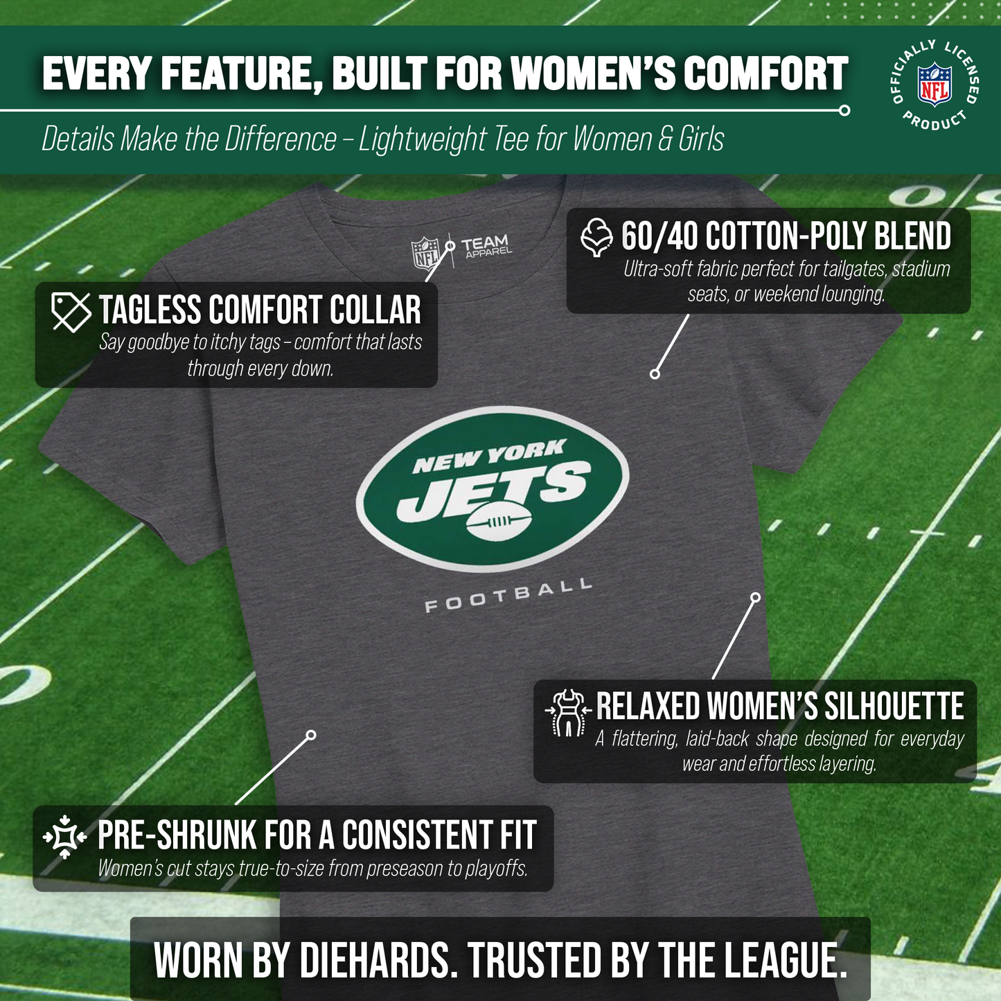 New York Jets Women's NFL Ultimate Fan Logo Short Sleeve T-Shirt - Charcoal