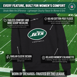 New York Jets Women's NFL Ultimate Fan Logo Slouchy Crewneck -Tagless Fleece Lightweight Pullover - Charcoal