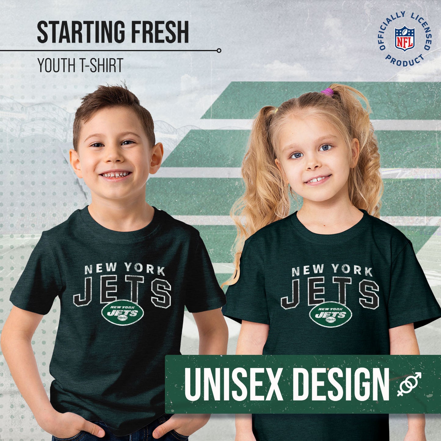 New York Jets NFL Youth Starting Fresh Tee- Pro Football Tag-Less T-Shirt For Boys & Girls - Green