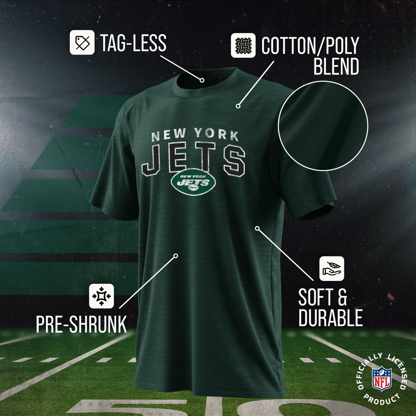 New York Jets NFL Youth Starting Fresh Tee- Pro Football Tag-Less T-Shirt For Boys & Girls - Green