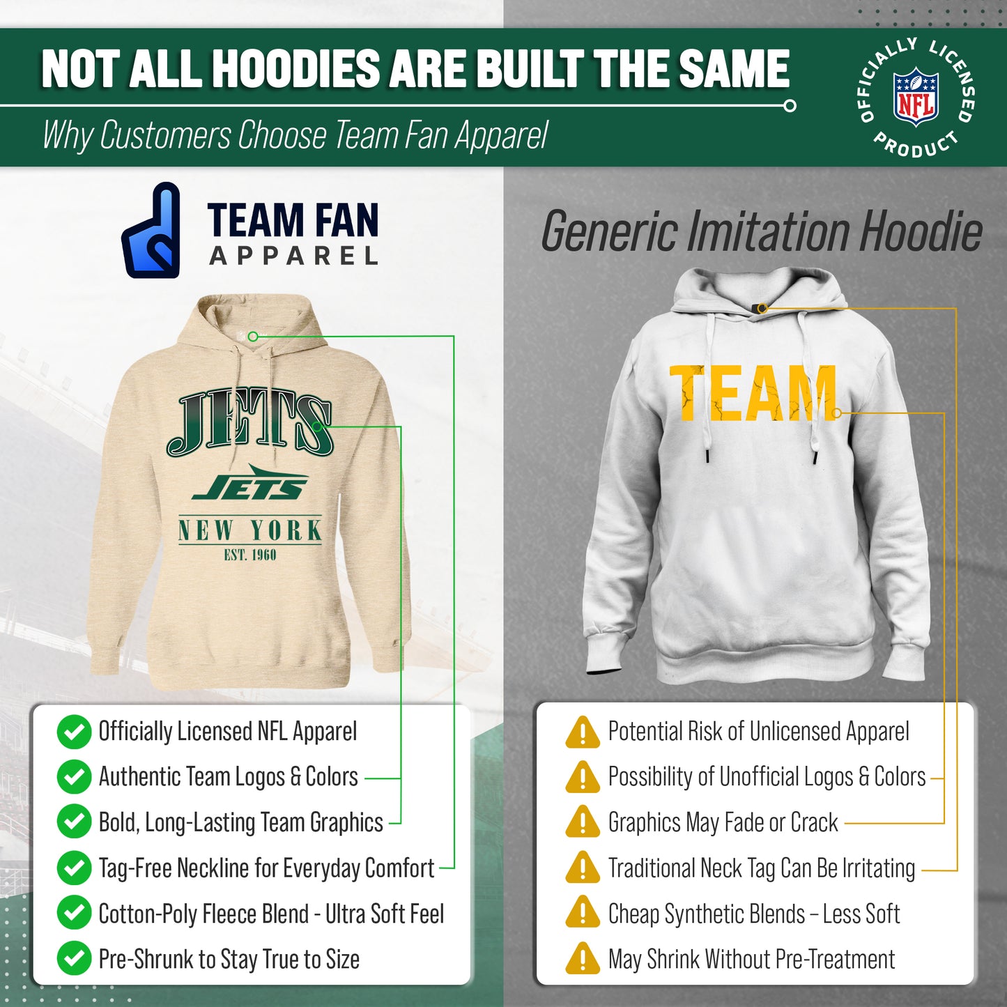 New York Jets Ladies NFL Starstruck Fleece Pullover Hooded Sweatshirt - Cream