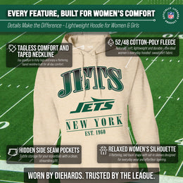 New York Jets Ladies NFL Starstruck Fleece Pullover Hooded Sweatshirt - Cream