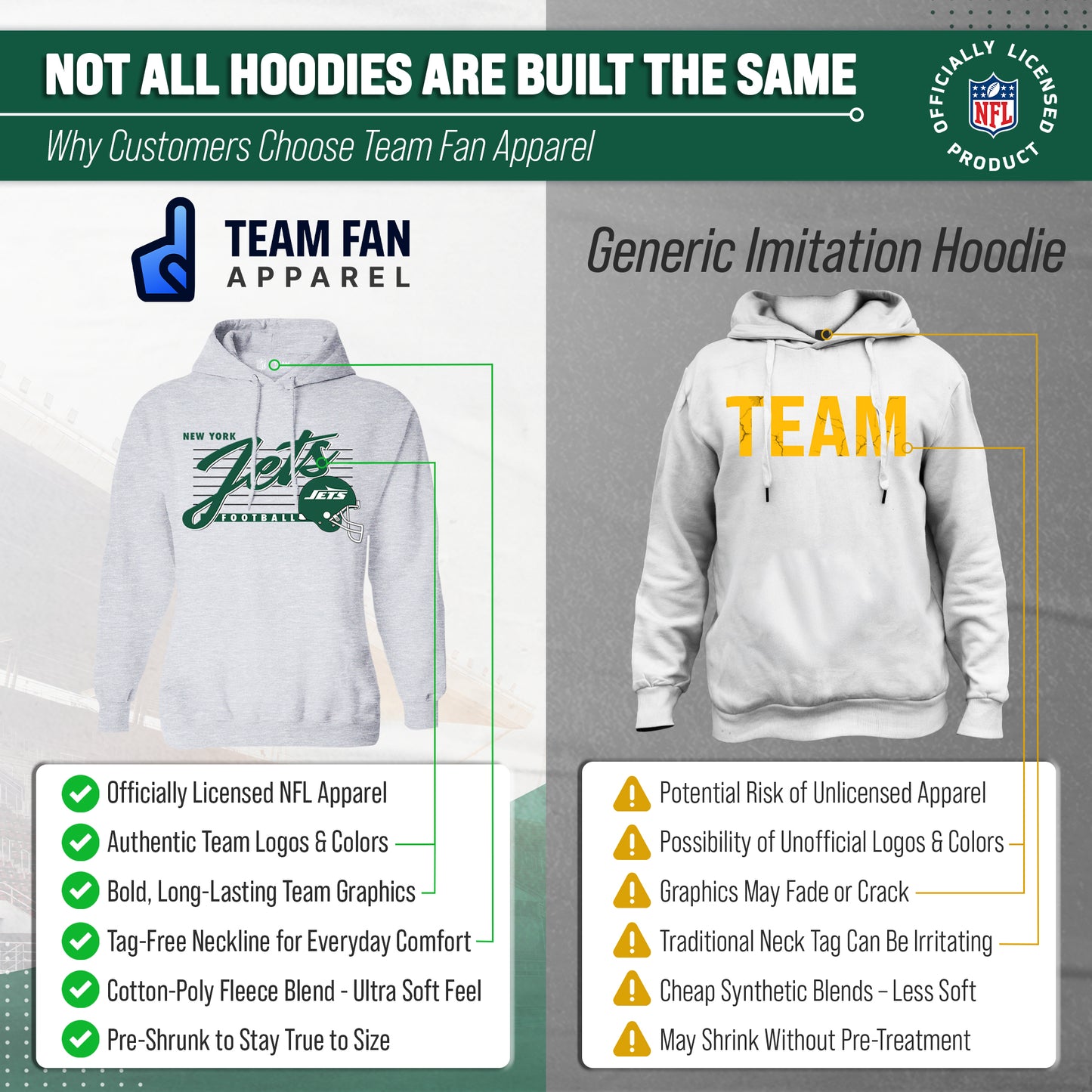 New York Jets Ladies NFL Scrimmage Line Fleece Pullover Hooded Sweatshirt - Gray Heather