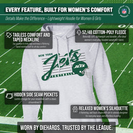 New York Jets Ladies NFL Scrimmage Line Fleece Pullover Hooded Sweatshirt - Gray Heather