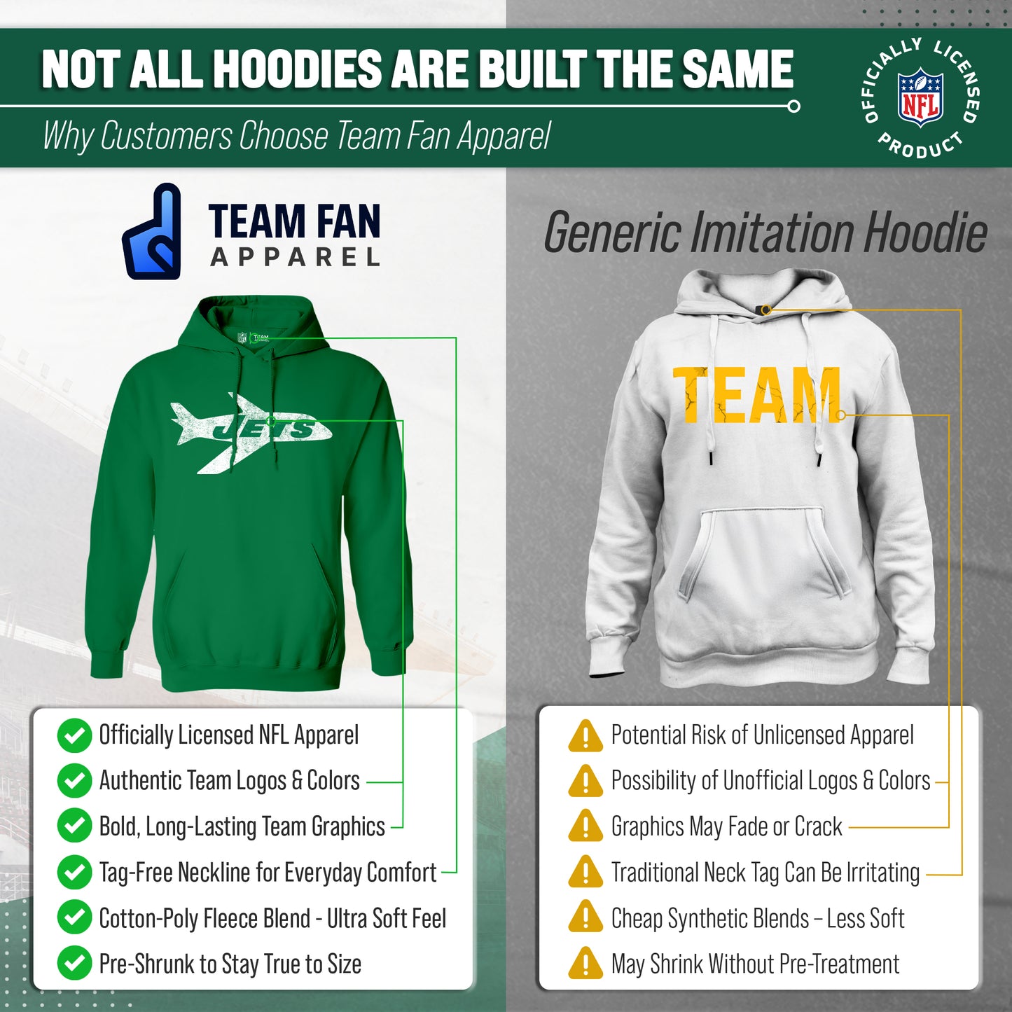 New York Jets NFL Adult Unisex Modern Throwback Ultra Soft Fleece Hooded Sweatshirt - Kelly Green