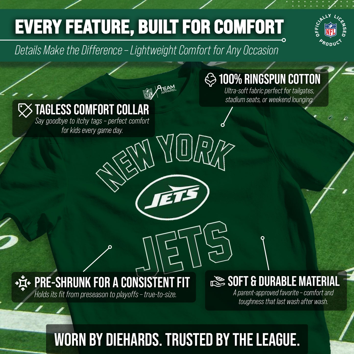 New York Jets NFL Youth Gameday Football T-Shirt - Forest Green