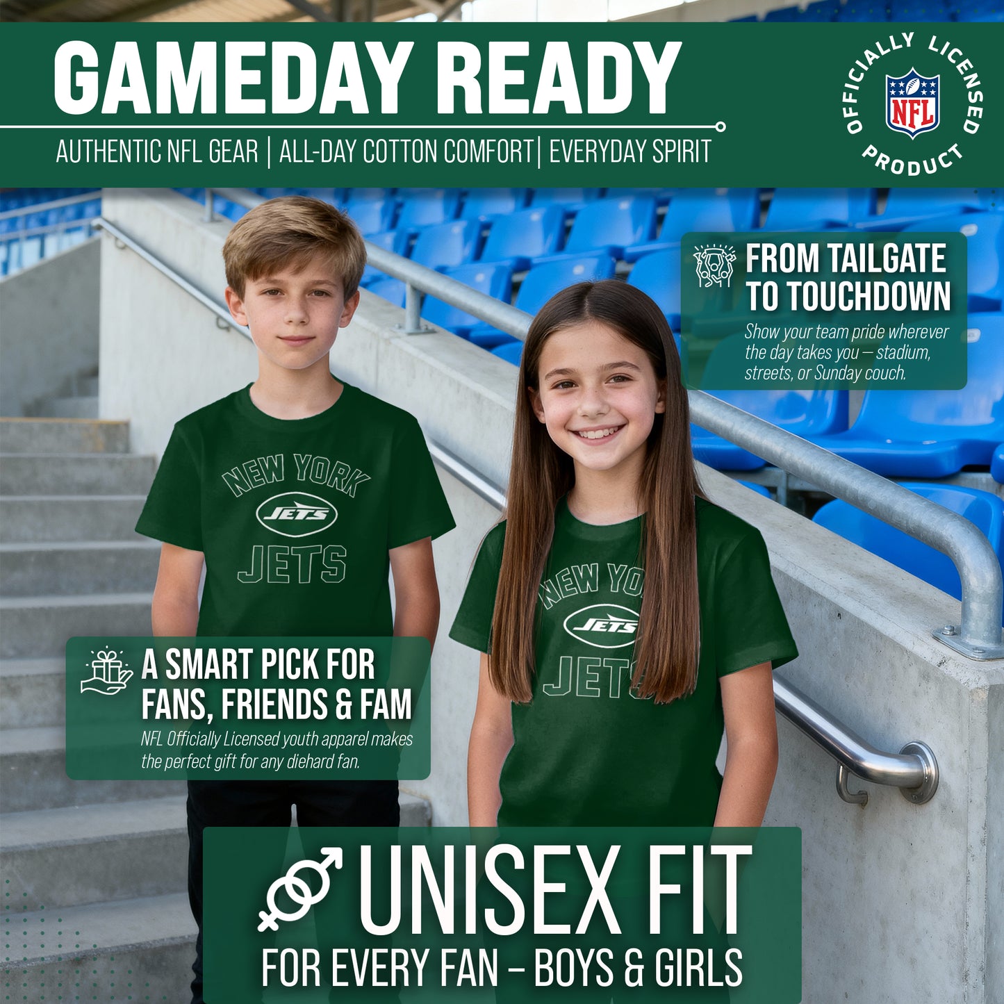 New York Jets NFL Youth Gameday Football T-Shirt - Forest Green